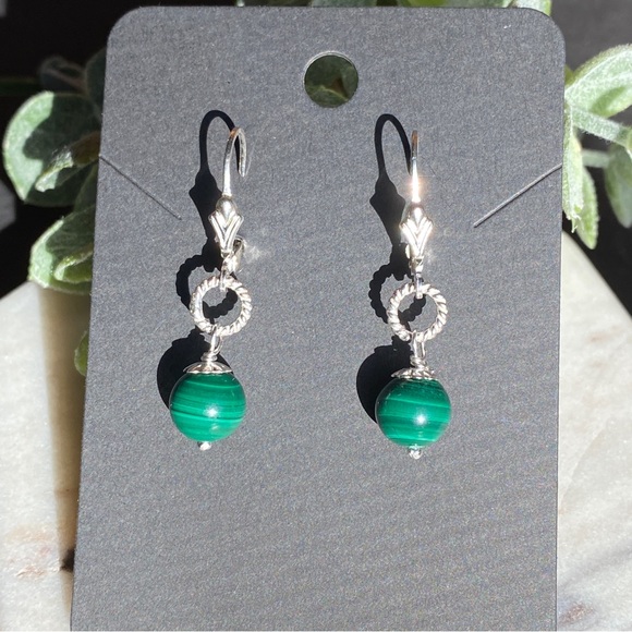 Malachite Earrings Sterling Silver Lever Back natural gemstone - Picture 8 of 11